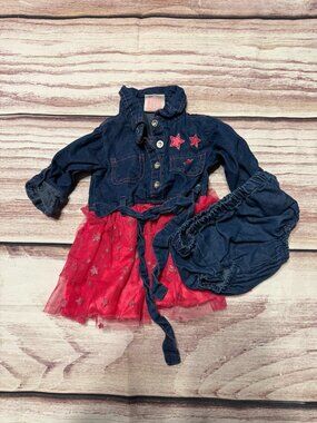 Girls Real Love Denim Hot Pink Dress with matching denim diaper cover 12 months